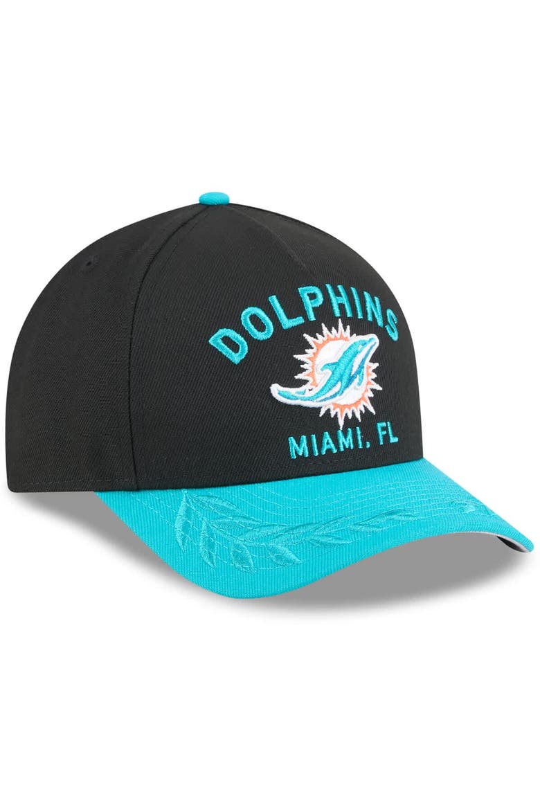 Men's New Era Black/Aqua Miami Dolphins 2025 NFL Draft 9FORTY A-Frame M-Crown Adjustable Hat, Alternate, color, Black