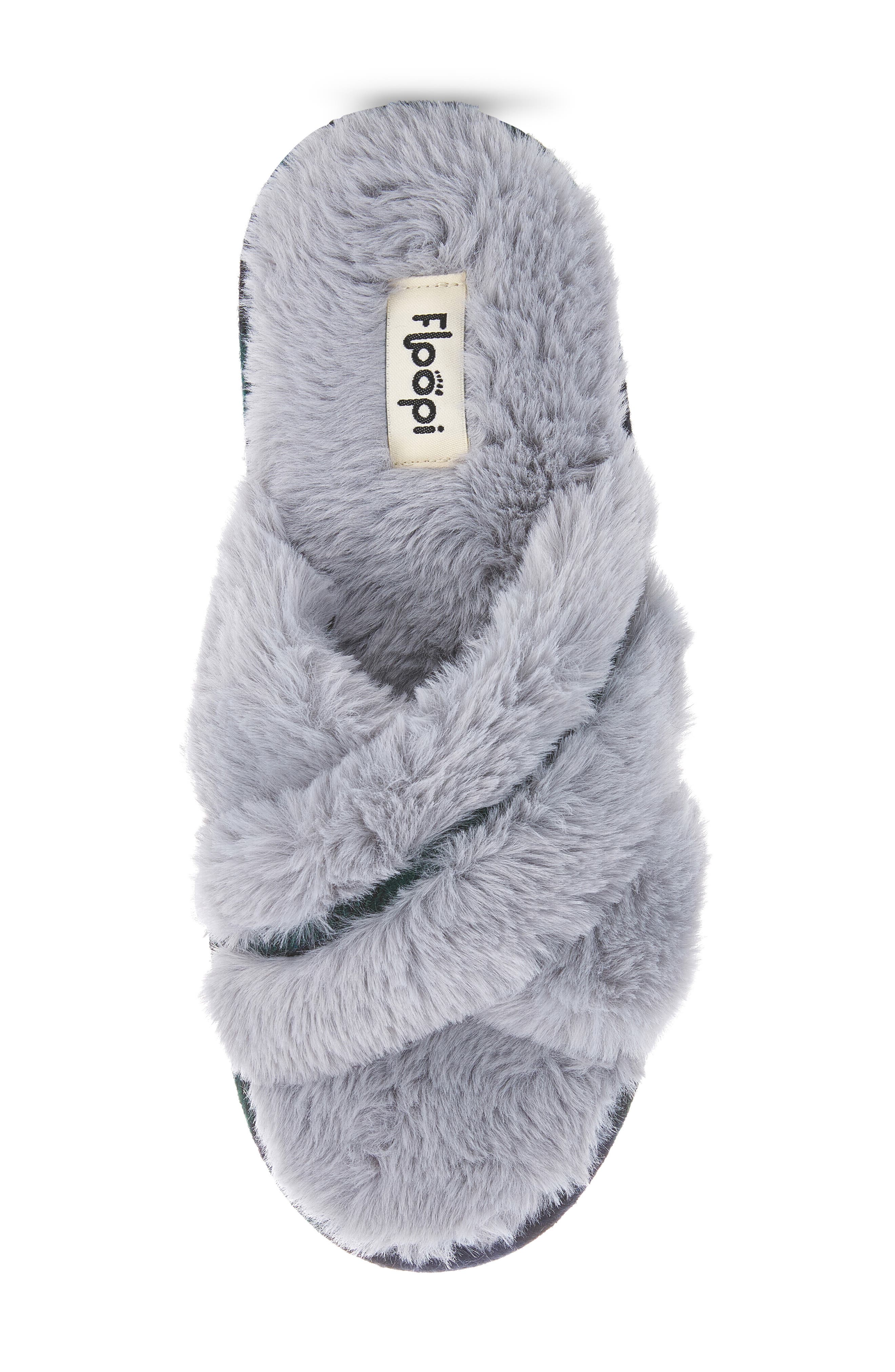 FLOOPI Morgan Faux Fur Crossband Slipper, Alternate, color, Grey