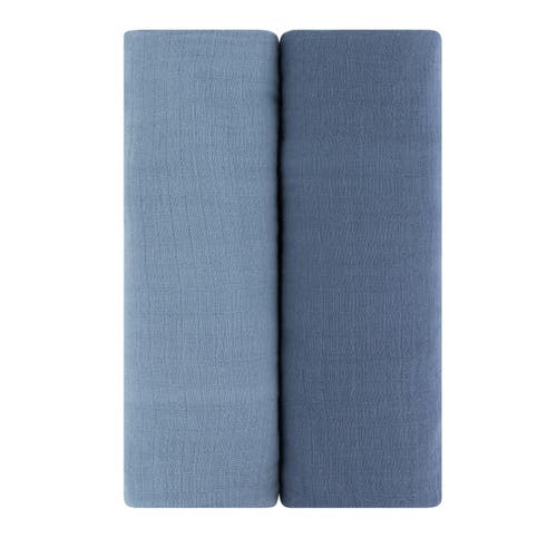 Swaddle Blanket Cotton Muslin  2 Pack In Saphhire Blue/indigo Blue