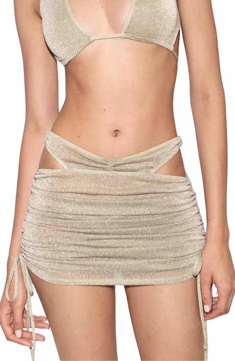 MANGO Cinched Cutout Metallic Miniskirt