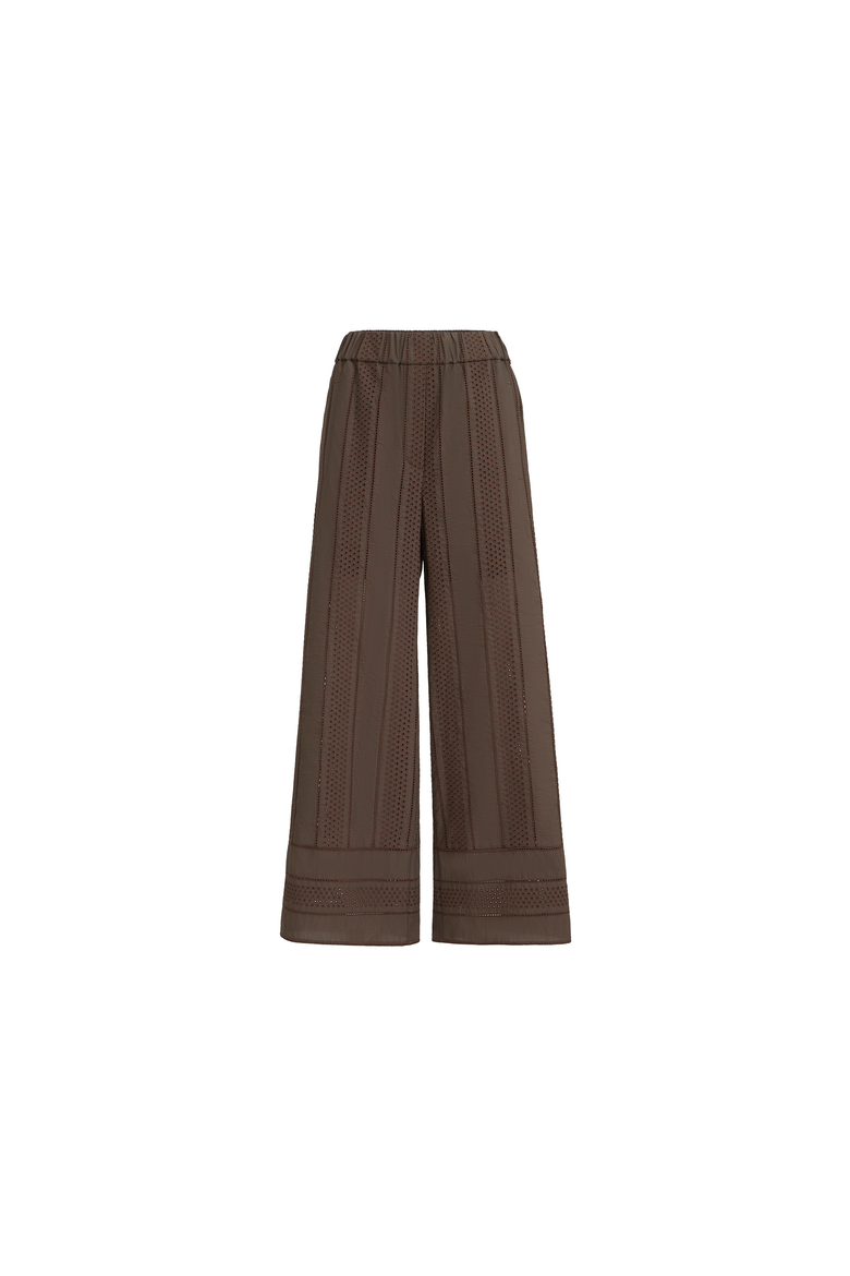Broderie anglaise track trousers, Alternate, color, Chocolate