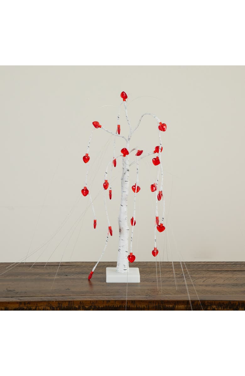 NEARLY NATURAL 2-ft Pre-Lit Artificial Valentine's Day Willow Tree with 24 Heart Shaped LED Lights, Alternate, color, White