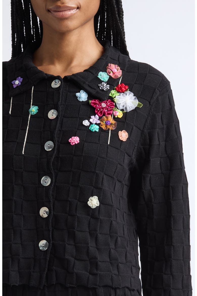 Floral Check Organic Cotton Shrunken Jacket, Alternate, color, BLACK