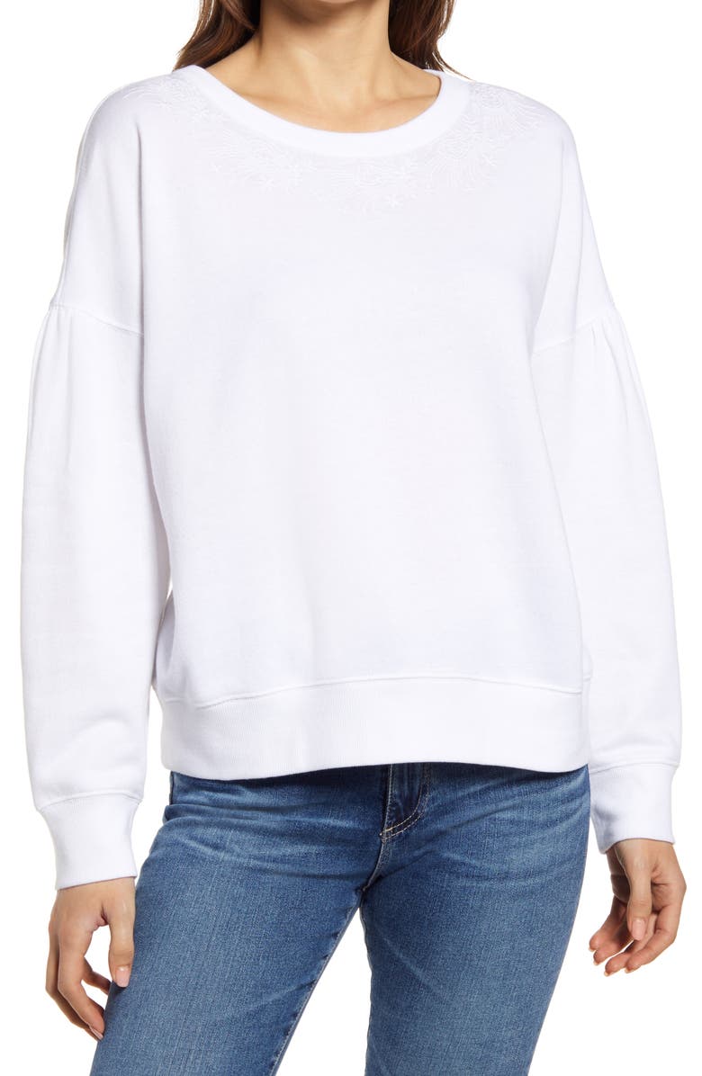 Caslon<sup>®</sup> Embroidered Crew Pullover, Main, color,