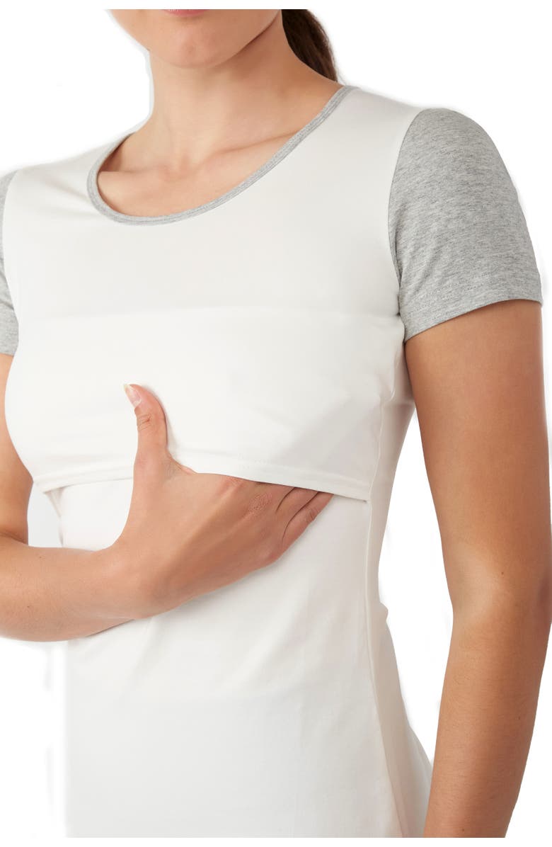 Modern Eternity Maternity Modern Eternity Nia Short Sleeve Maternity & Nursing Top, Alternate, color, Eggshel Grey Mix
