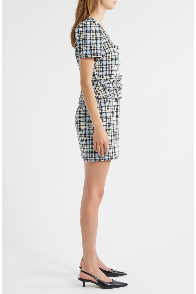 Cecelia Plaid Puff Sleeve Belted Tweed Dress, Alternate, color, BLACK/BLUE MULTI