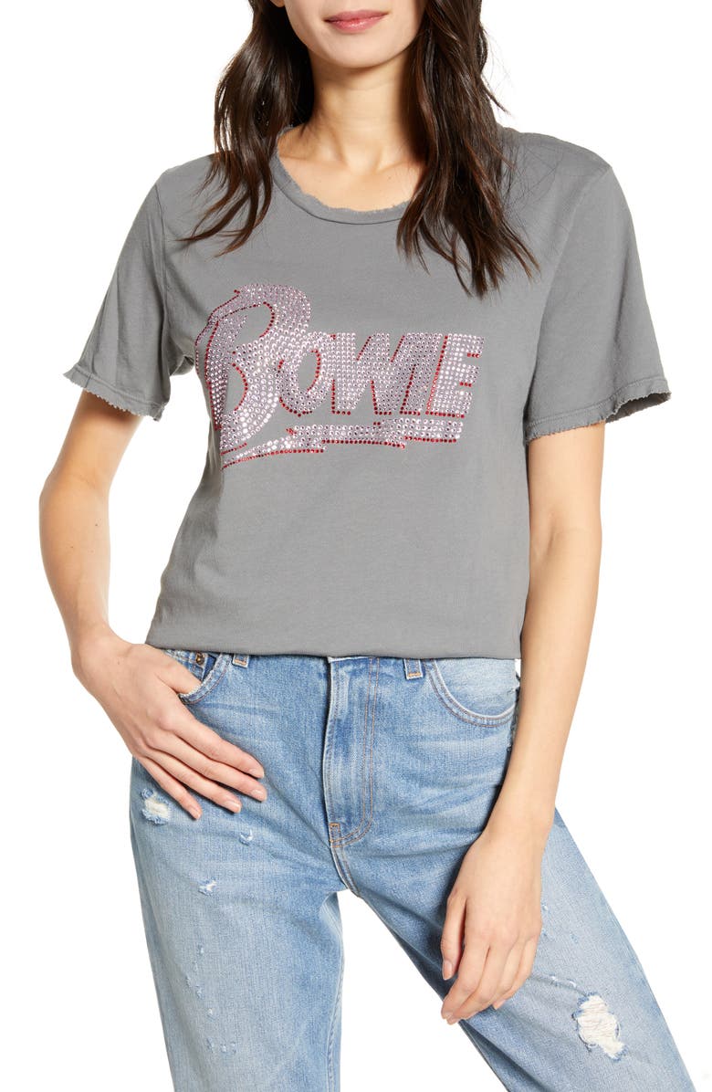 Recycled Karma Crystal Embellished David Bowie Distressed Tee, Main, color, 