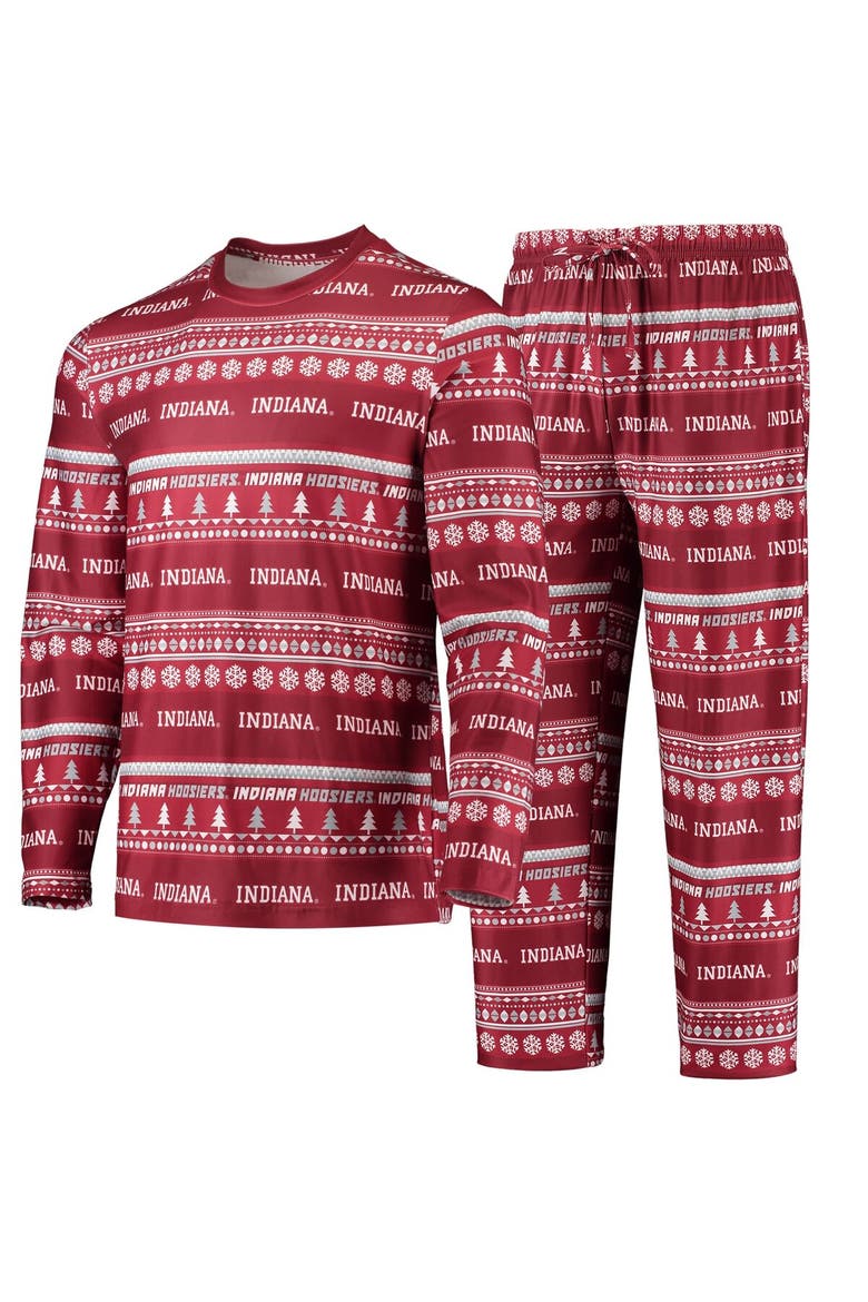 Men's Concepts Sport Crimson Indiana Hoosiers Ugly Sweater Long Sleeve T-Shirt and Pants Sleep Set, Main, color, Crimson