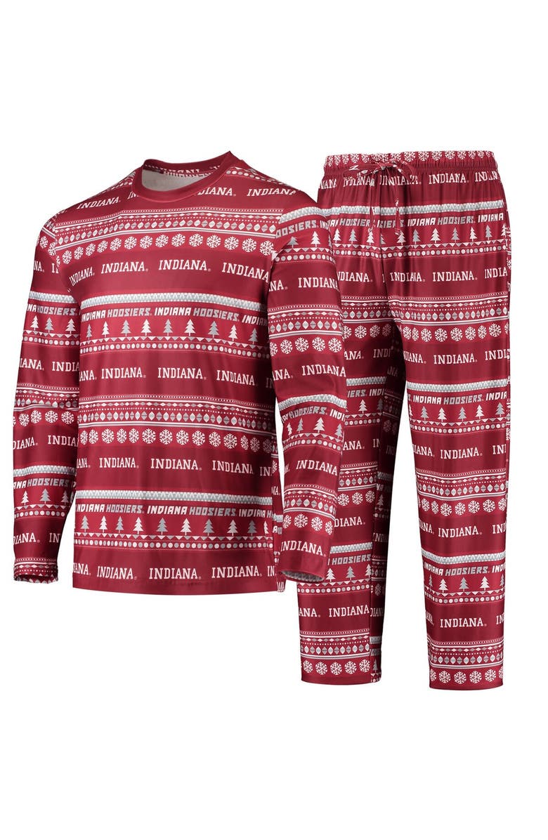 CONCEPTS SPORT Men's Concepts Sport Crimson Indiana Hoosiers Ugly Sweater Long Sleeve T-Shirt and Pants Sleep Set, Main, color, Crimson