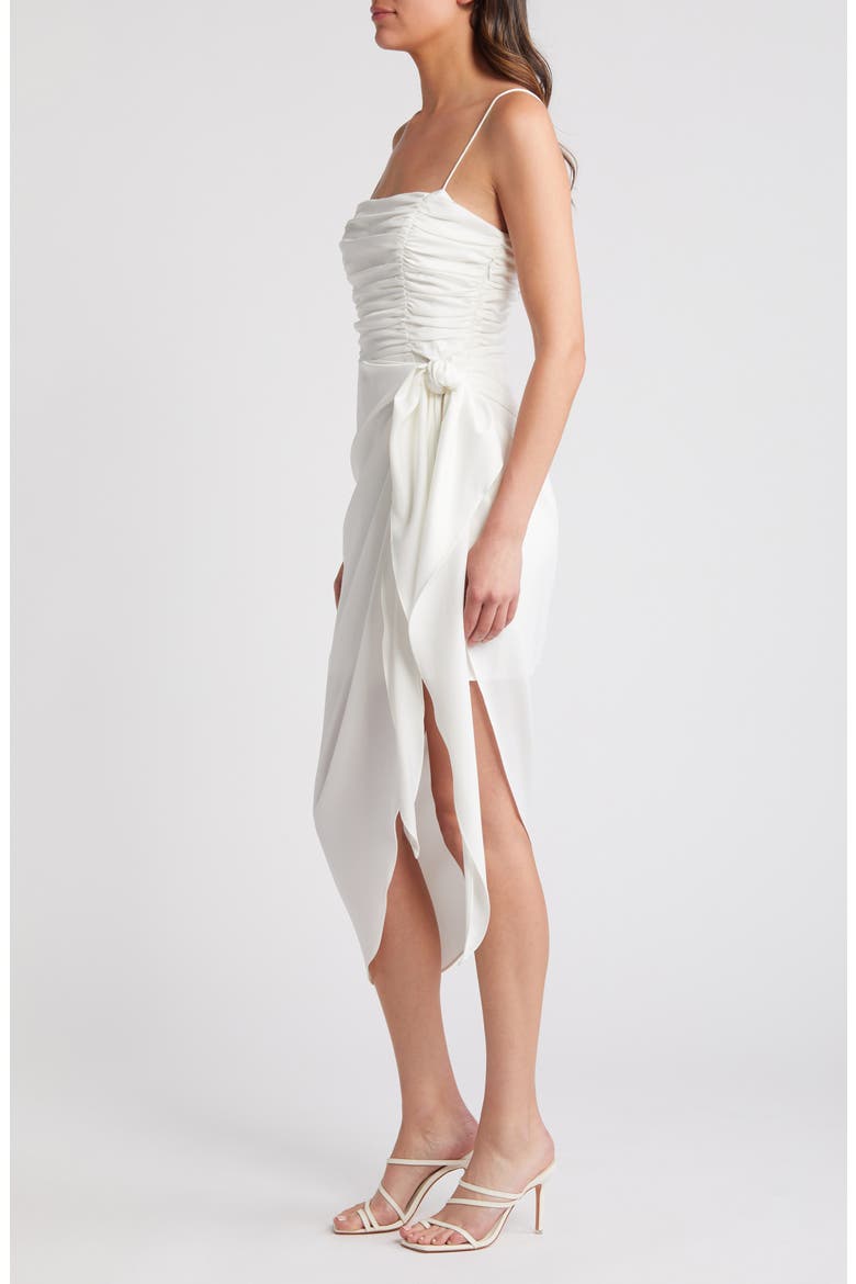 Ruched Bodice Satin Midi Dress, Alternate, color, IVORY