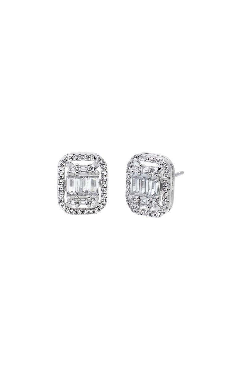 BY ADINA EDEN CZ Rectangular Halo Stud Earring, Main, color, Silver