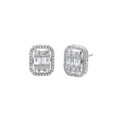 CZ Rectangular Halo Stud Earring