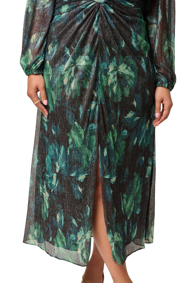 Metallic Floral Mesh Midi Dress, Alternate, color, BLACK/ EMERALD