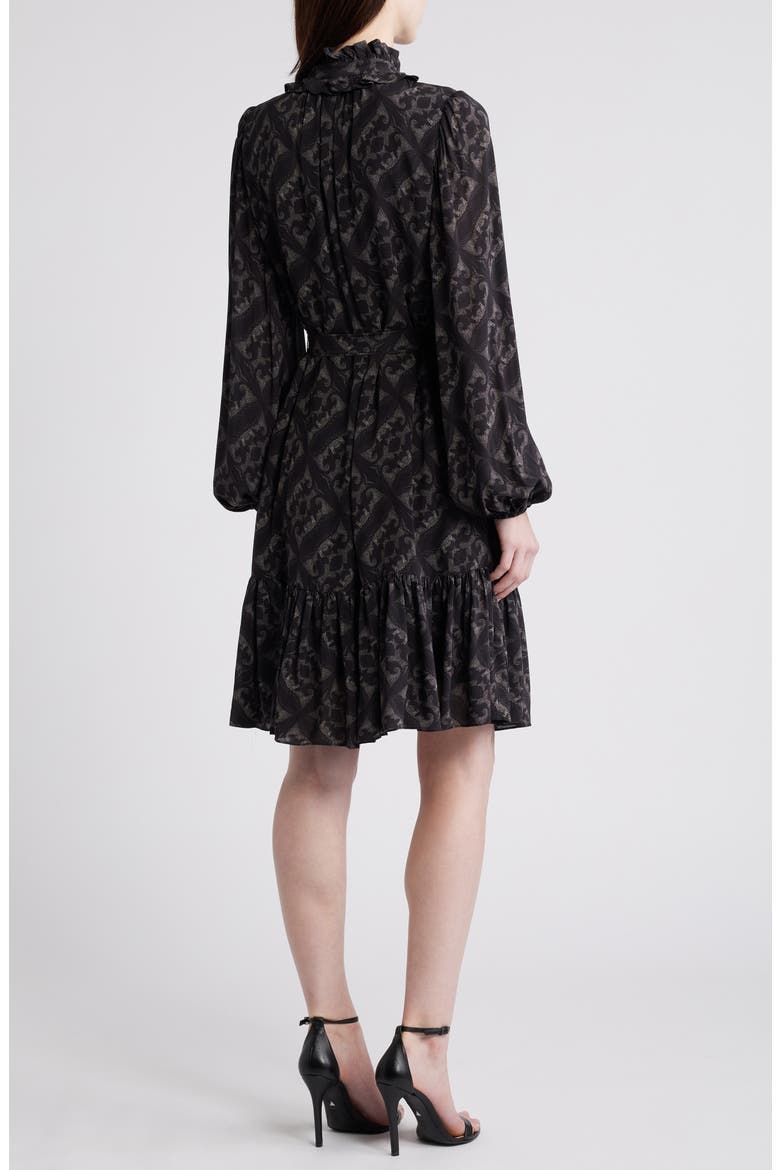 Landry Long Sleeve Leaf Print Dress, Alternate, color, BLACK MULTI