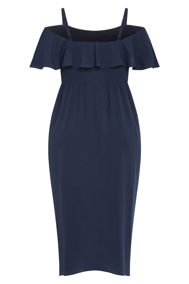 Flirtation Ruffle Off the Shoulder Cocktail Dress, Alternate, color, NAVY