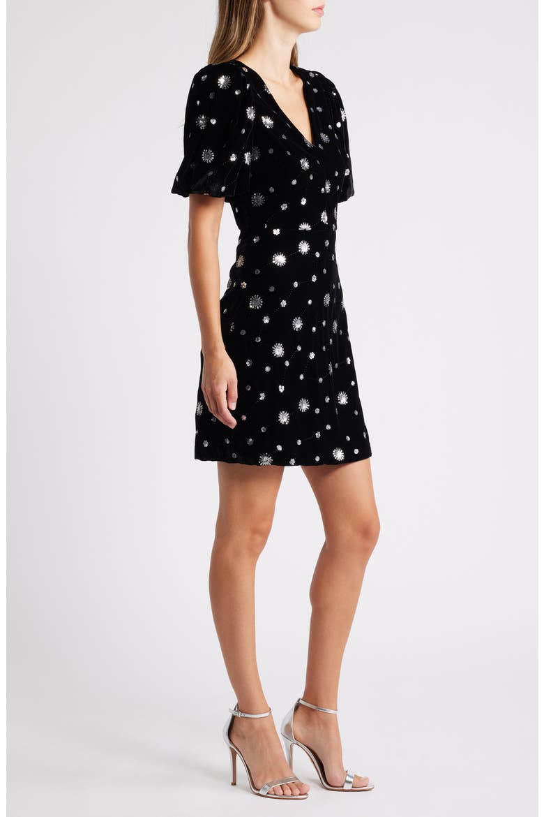 V-Neck Puff Sleeve Cocktail Dress, Alternate, color, BLACK