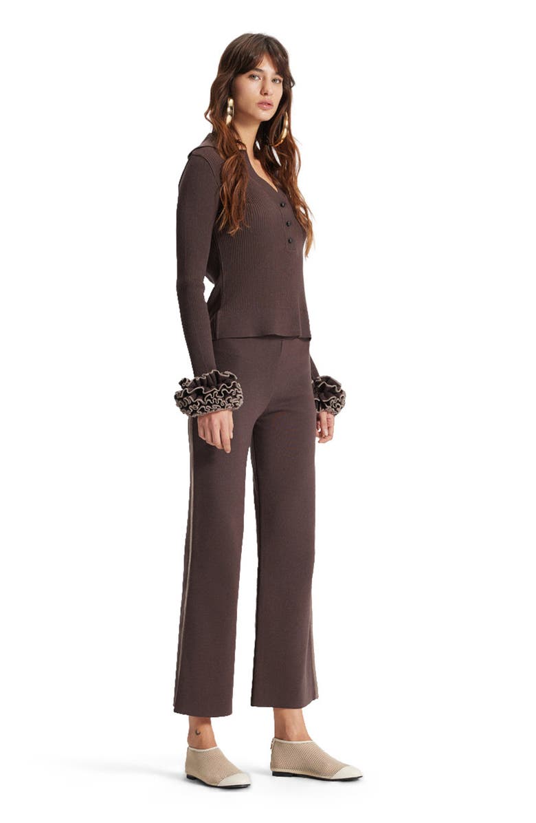 THEO The Label Nomia Ruffle Sleeve Johnny Sweater, Alternate, color, Koffee/Wheat