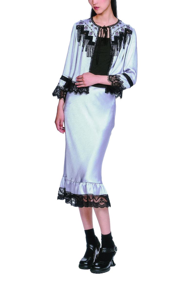 Boudoir Satin Lace Skirt, Main, color, Silver