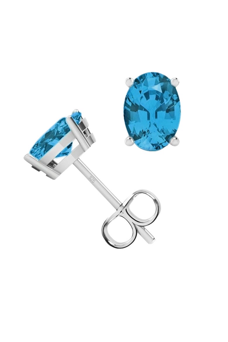 Sterling Silver Oval Light Blue Earrings, Main, color, Light Blue