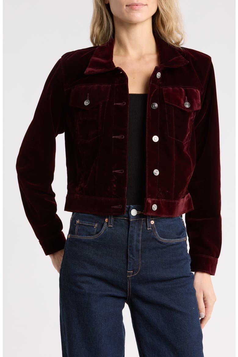 Velvet Trucker Jacket, Main, color, RED VELVET