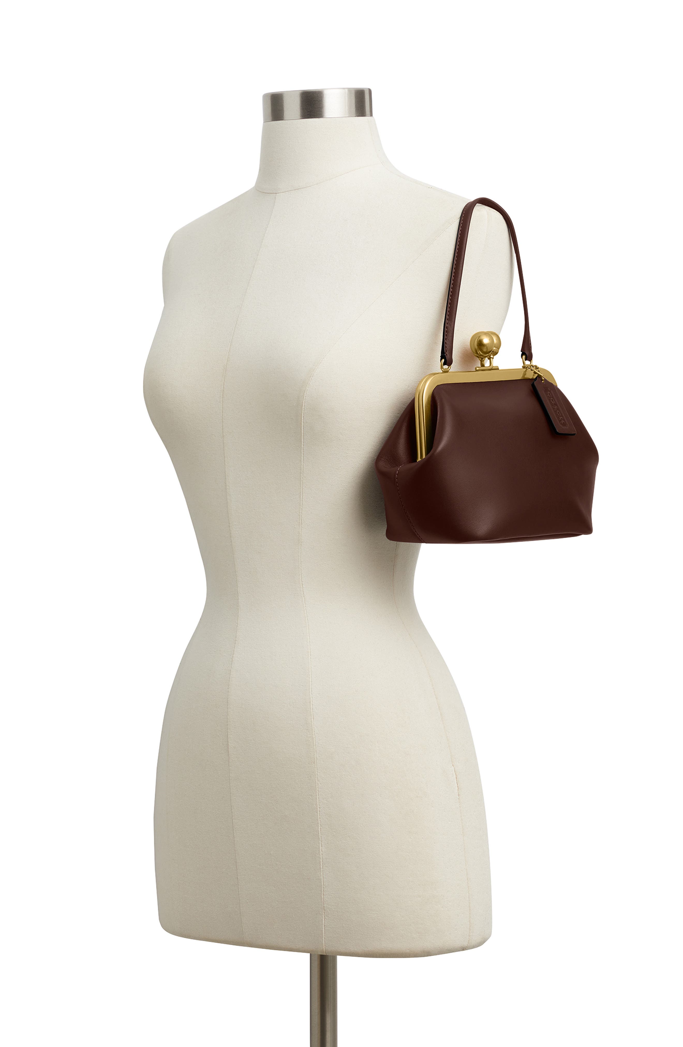 COACH Kisslock Frame Leather Bag, Alternate, color, B4/Maple