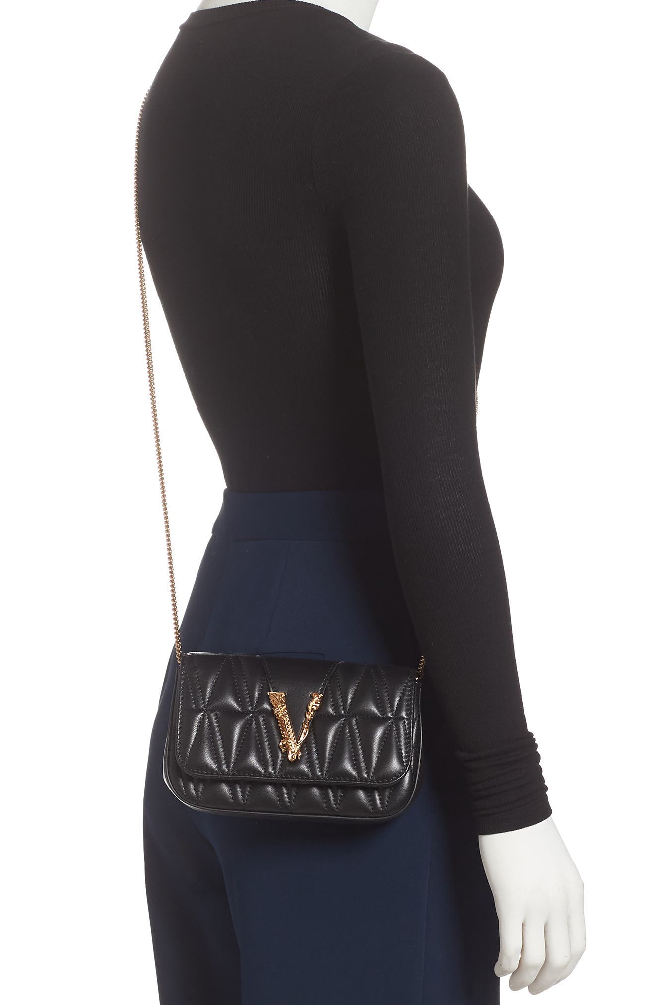 Versace First Line V Matelassé Leather Crossbody Bag, Alternate, color, 