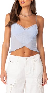 EDIKTED Crossover Mesh Crop Camisole