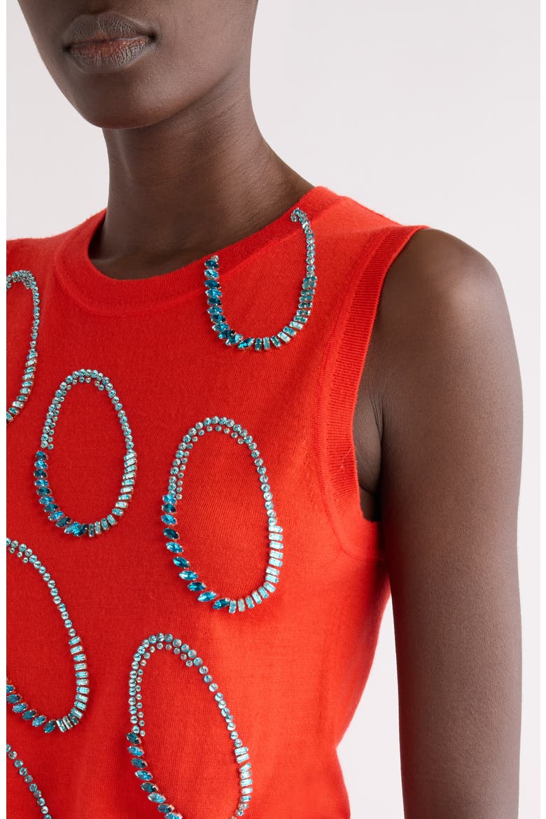 Taja Ellipses Crystal Embellished Sleeveless Merino Wool Sweater, Alternate, color, LIGHT RED