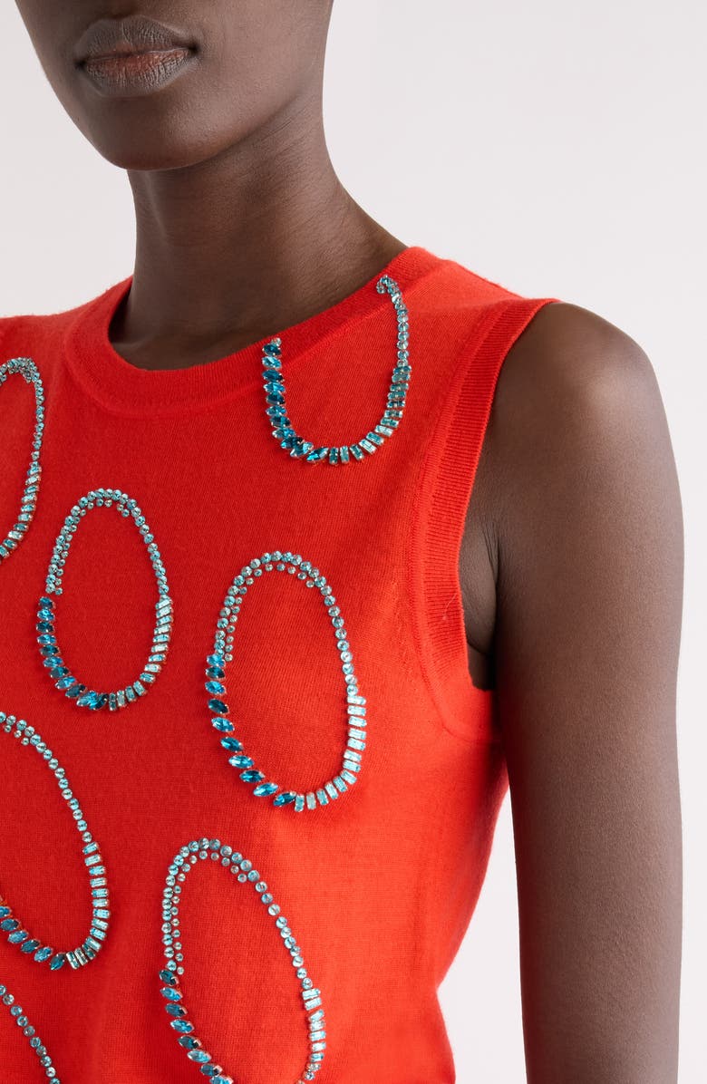 Dries Van Noten Taja Ellipses Crystal Embellished Sleeveless Merino Wool Sweater, Alternate, color, Light Red
