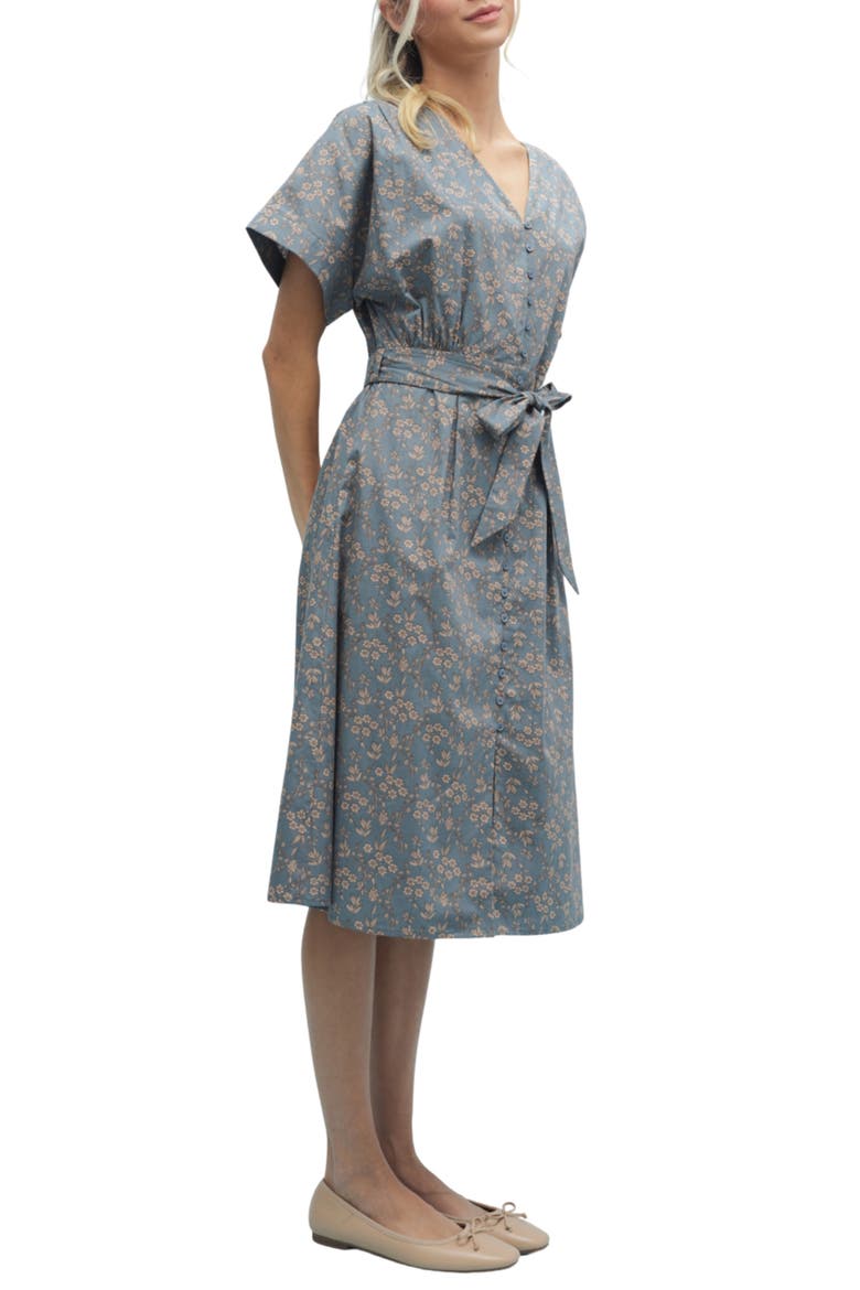 Floral Cotton Midi Dress, Alternate, color, TEAL/ MOCHA