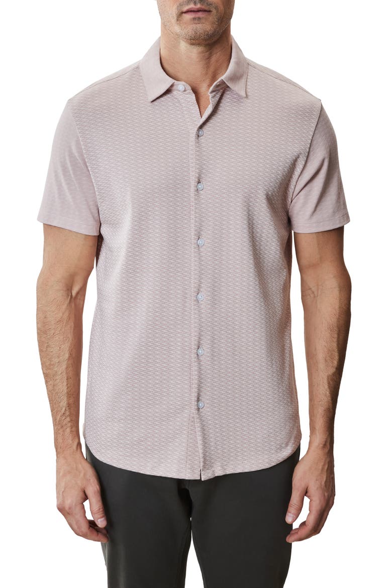 Booker Short Sleeve Knit Button-Up Shirt, Main, color, CORAL