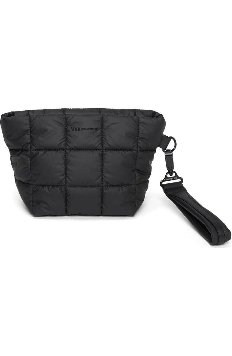VeeCollective Porter Water Resistant Quilted Recycled Nylon Clutch, Main, color, Matte Black