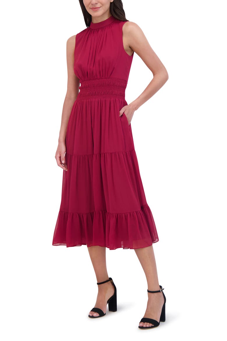 Shirred Waist Sleeveless Tiered Midi Dress, Alternate, color, WNE