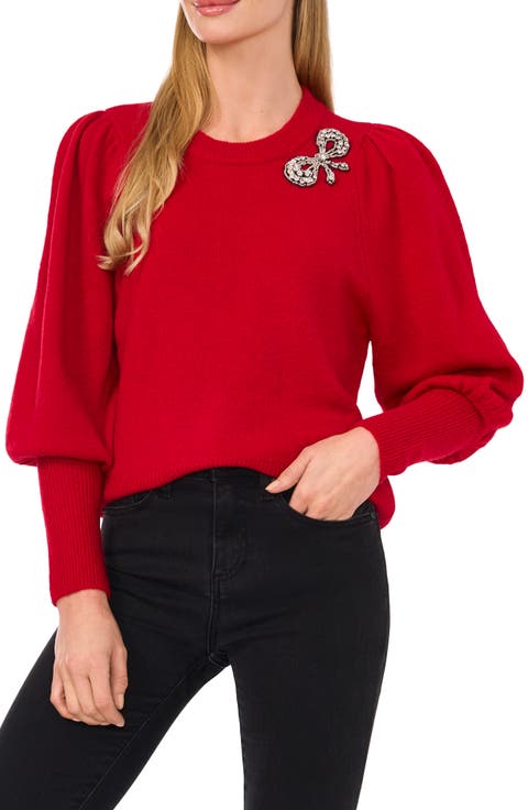 Rhinestone Bow Appliqué Sweater