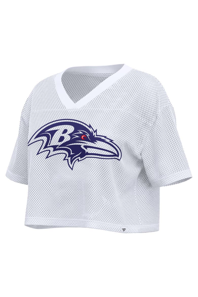 Women's Fanatics White Baltimore Ravens Oversized Mesh Cropped V-Neck Jersey, Alternate, color, White