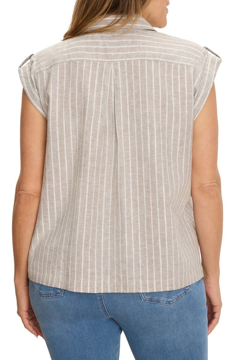 NIC+ZOE Stripe Cotton & Linen Blend Button-Up Resort Shirt, Alternate, color, Neutral Multi