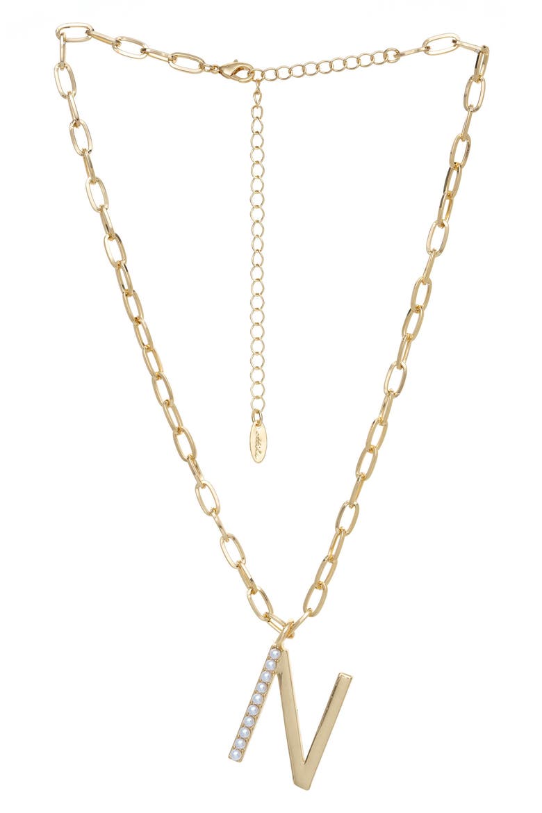Imitation Pearl Initial Pendant Necklace, Main, color, GOLD- N