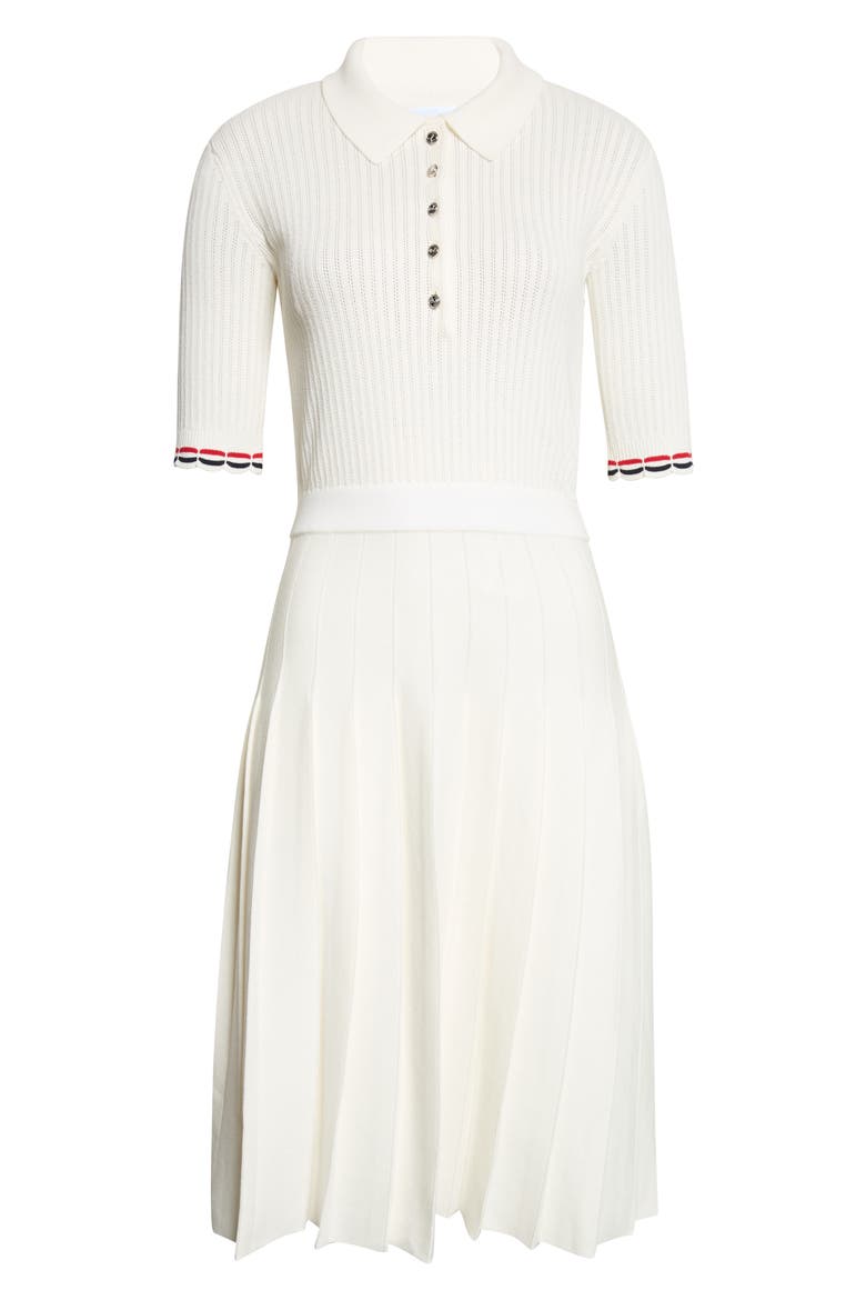 Pointelle Rib Stitch Polo Dress, Main, color, WHITE