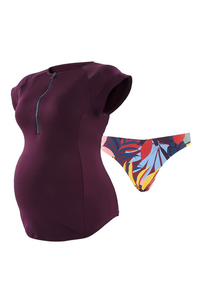 Malibu Short Sleeve Rashguard Two-Piece Maternity Swimsuit, Alternate, color, MULTICOLOR