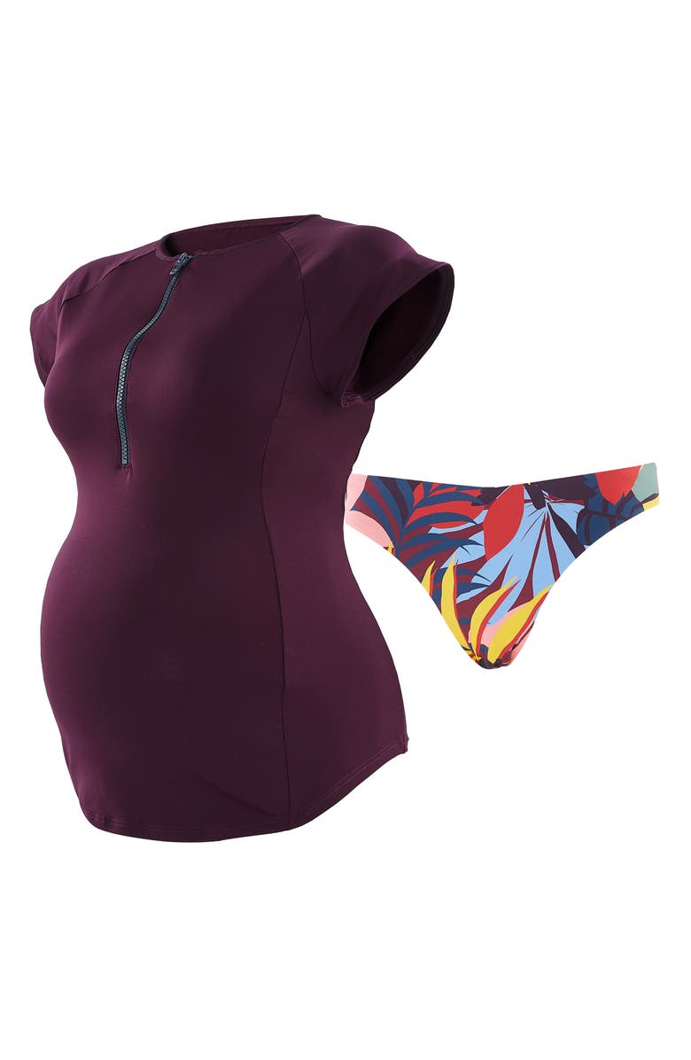 Cache Coeur Malibu Short Sleeve Rashguard Two-Piece Maternity Swimsuit, Alternate, color,