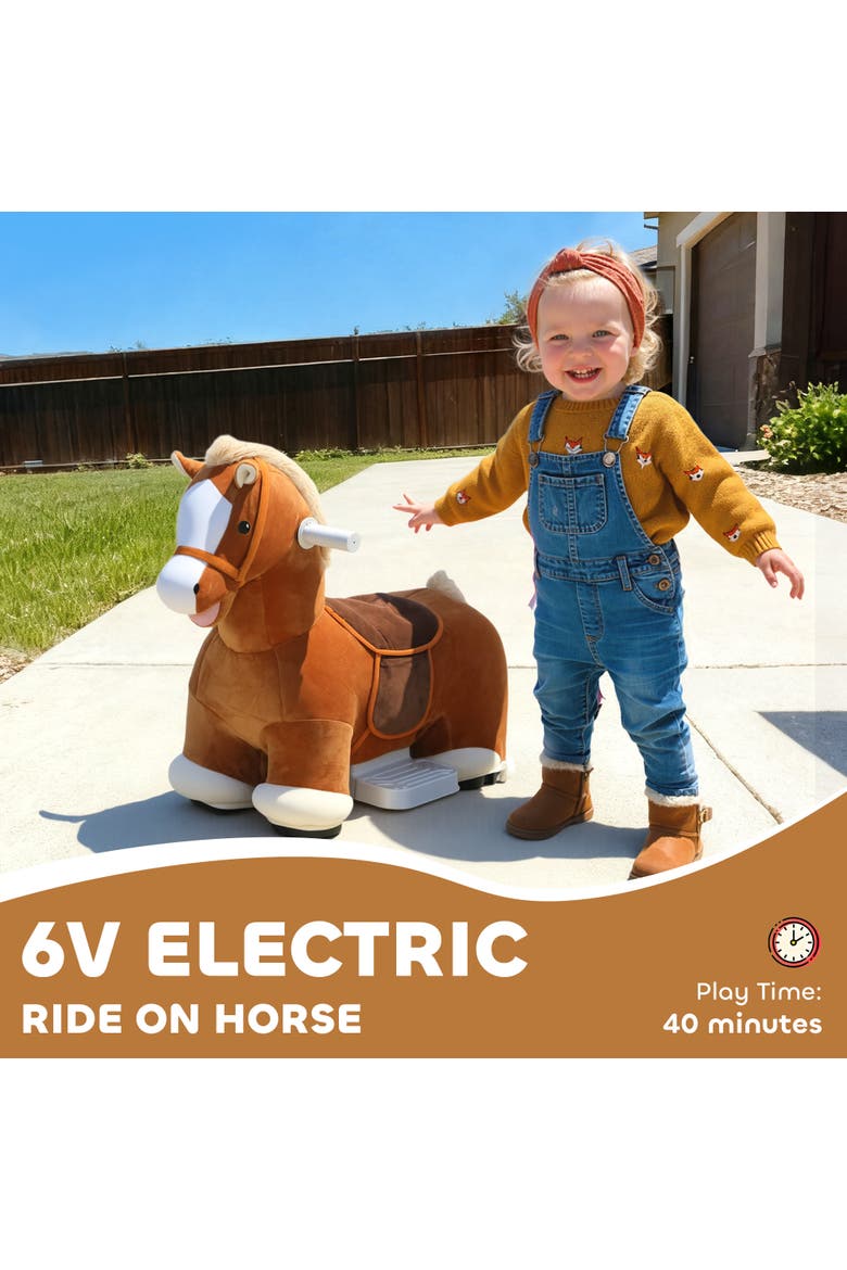 6V Kids Ride on Horse, Electric Riding Animal, Alternate, color, Brown