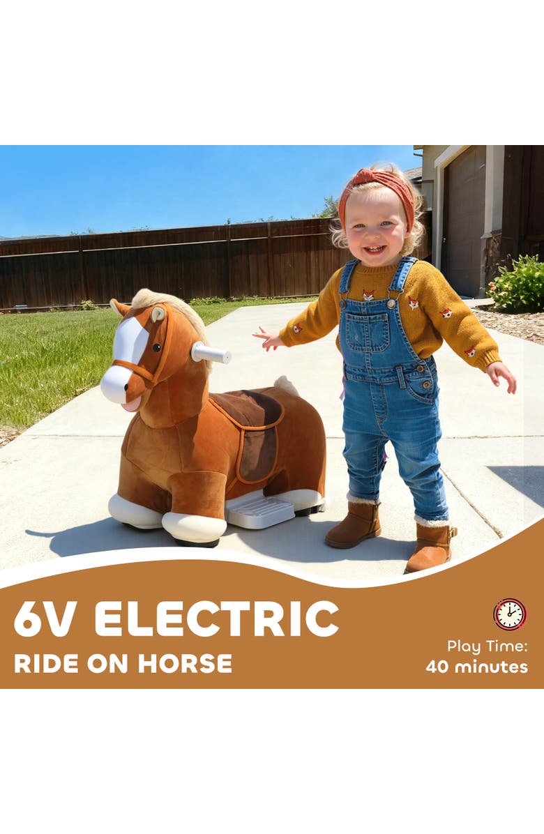 Qaba 6V Kids Ride on Horse, Electric Riding Animal, Alternate, color, Brown