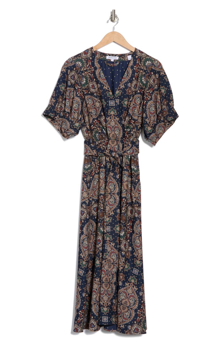 Veronica Beard Wyatt Puff Sleeve Faux Wrap Midi Dress, Alternate, color,