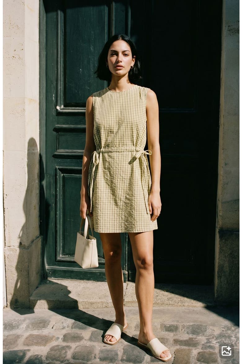 Camilla Sleeveless Gingham Dress, Alternate, color, FOG GREEN CHECKS WILLOW