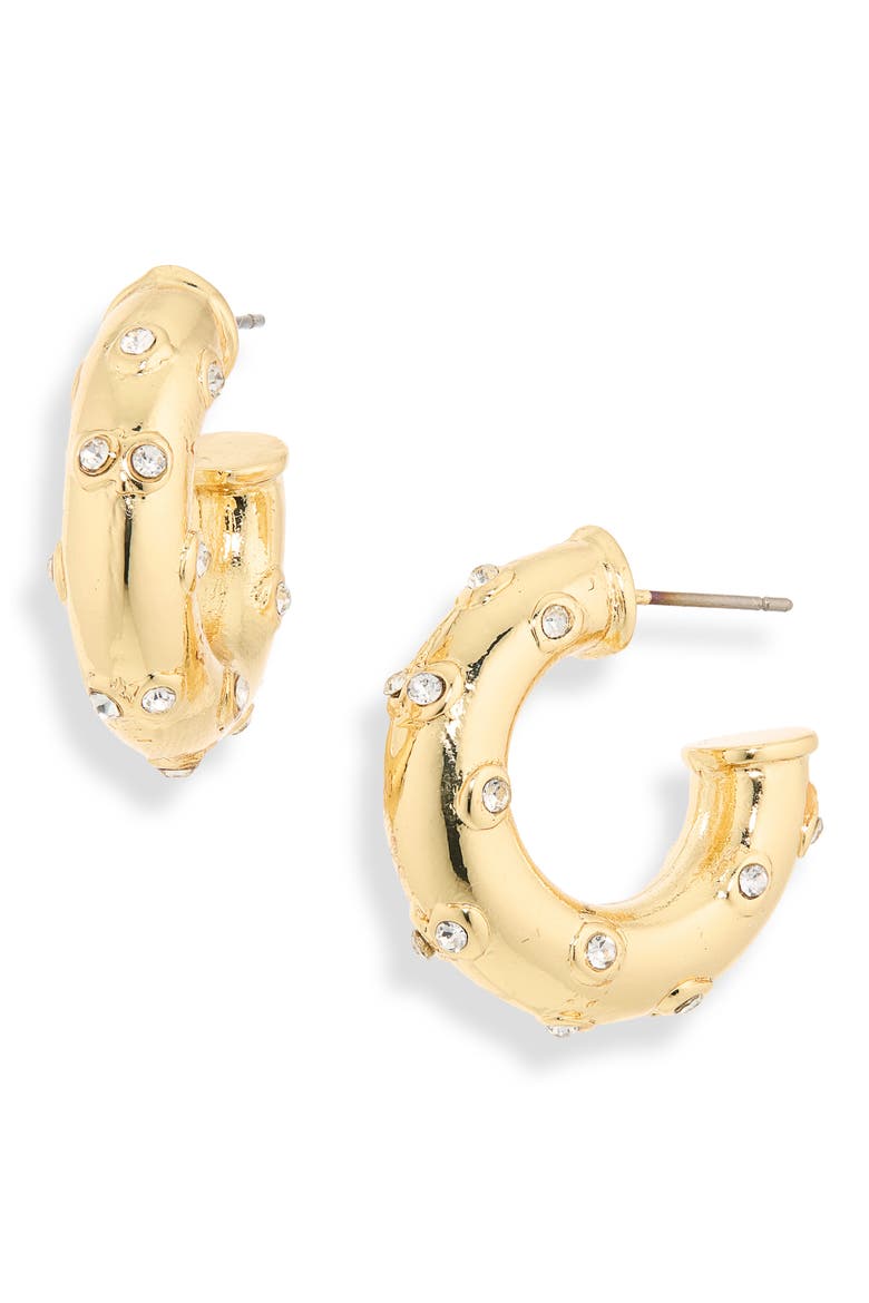 Rhinestone Dot Hoop Earrings, Main, color, GOLD