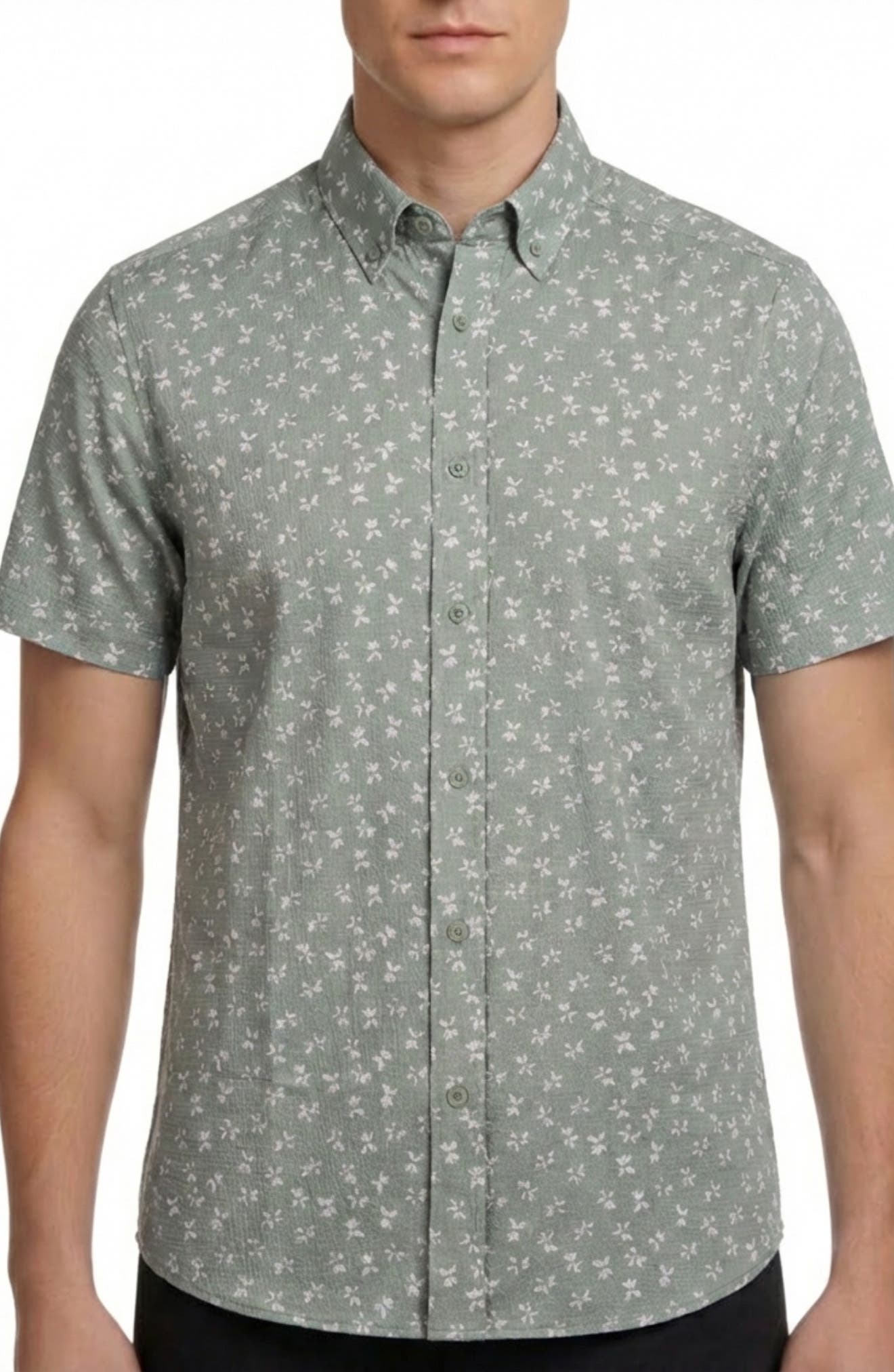 Report Collection Ditsy Short Sleeve Seersucker Button-Up Shirt