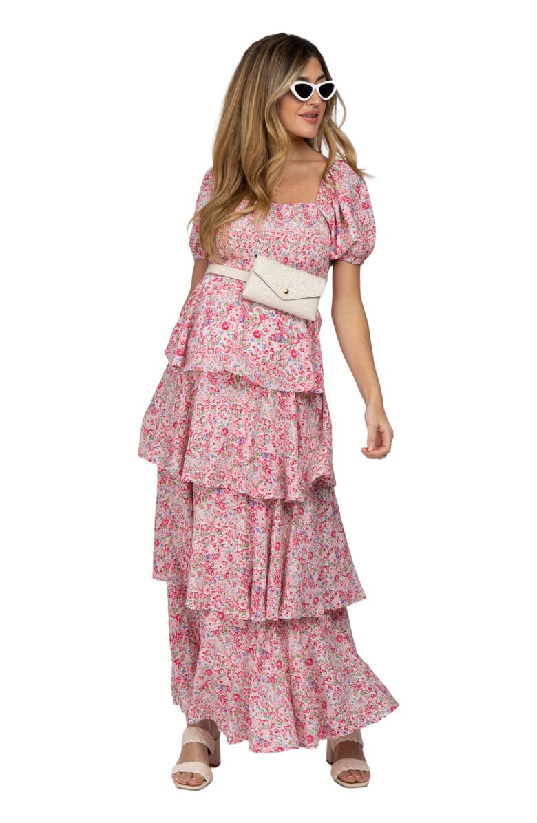 PinkBlush Floral Square Neck Ruffle Layered Maxi Dress, Main, color, Pink