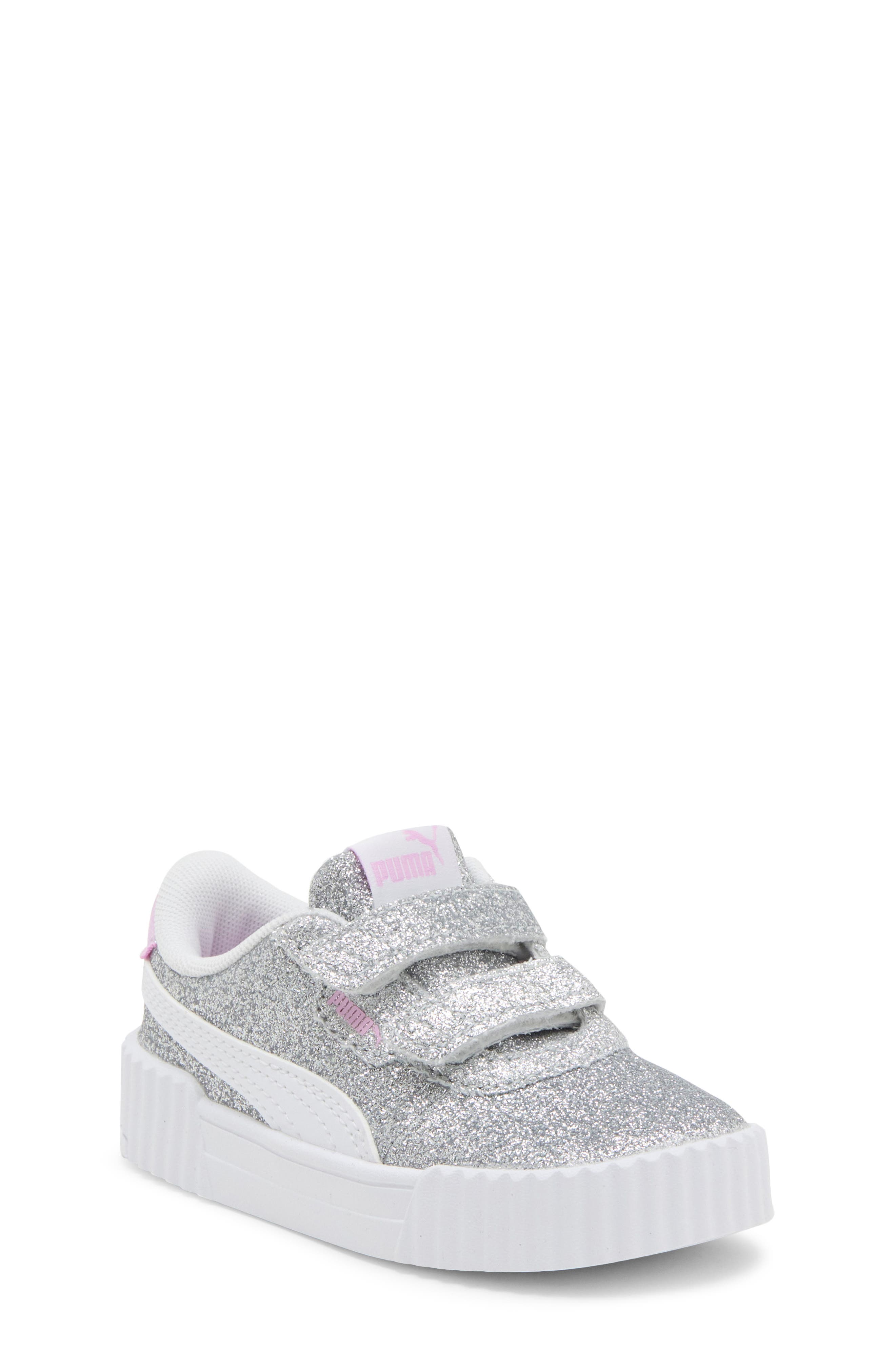 Kids' Carina 3.0 Glitz V Sneaker, Main, color, PUMA SILVER/ PUMA WHITE