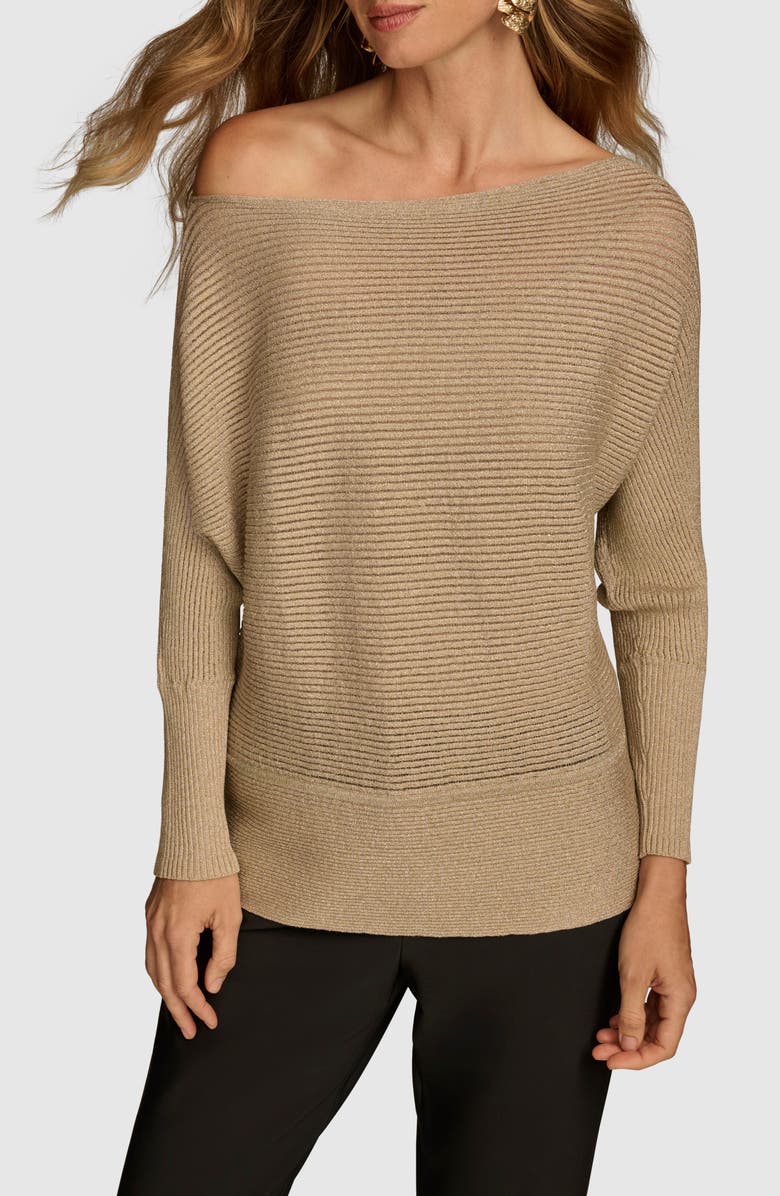 Donna Karan New York Metallic Rib One-Shoulder Sweater, Main, color, 