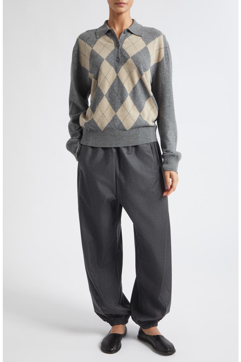 Argyle Plaid Mouliné Polo Sweater, Alternate, color, GREY / OAT CHECK